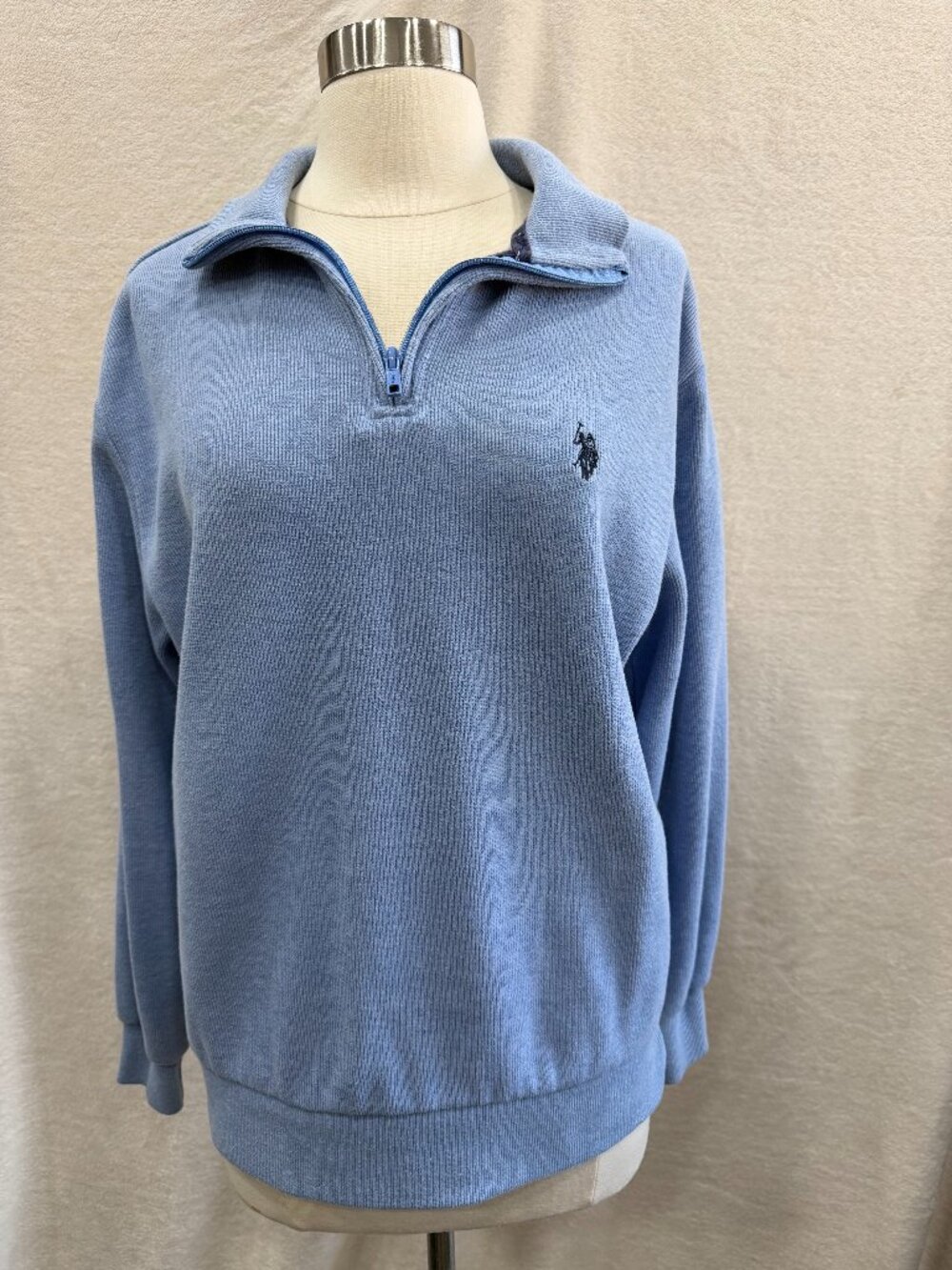 U.S. Polo Assn Quarter Zip Pullover Blue Sweatshirt Women’s Size Medium Relaxed
